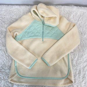 NWT Tek Gear Cream Teal Fuzzy 1/4 Zip Hooded Sweater
